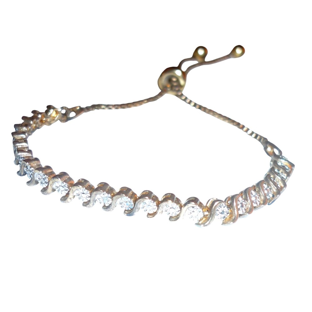 Gold Tone S-Link Silver Adjustable Bolo Tennis Bracelet Jewelry‎